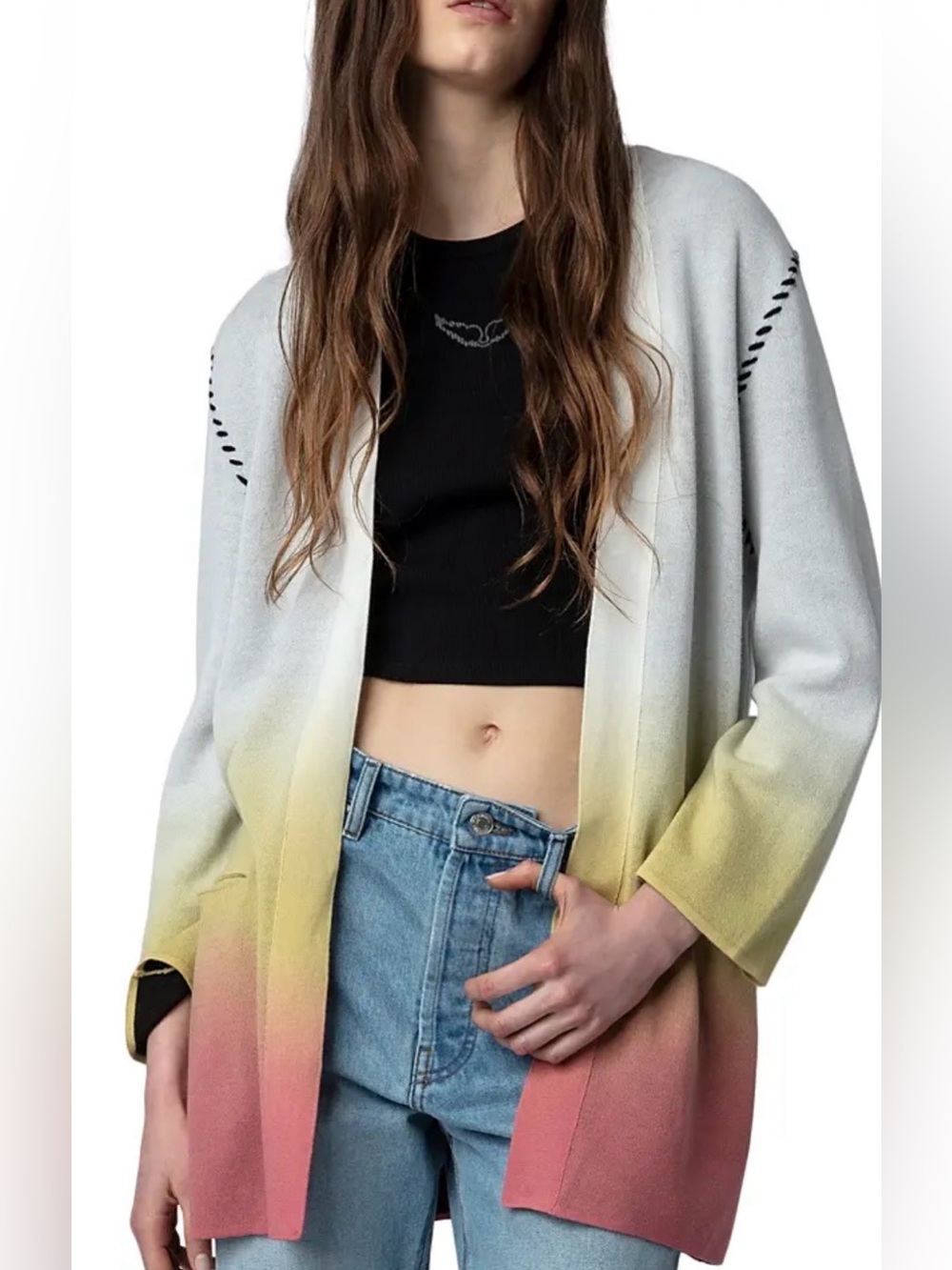 Zadig Voltaire L Austin Tie Die Cardigan Sunset Amour Palm Tree Cosmoo NWT $398